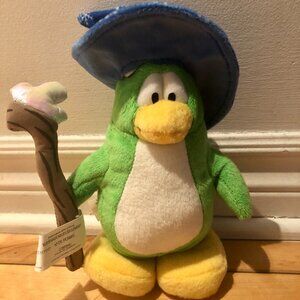 2009 Vtg Disney Club Penguin Blizzard Wizard Plush 9-in Green Wizard Hat Staff